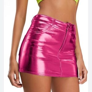 Metallic skinny Pink Mini Skirt Y2K low waist sparky rave body on SZ XL NWT